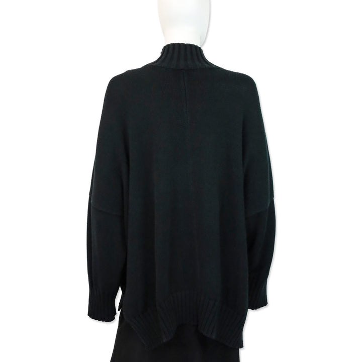 Eskander Black Cotton Knit Split Collar Sweater
