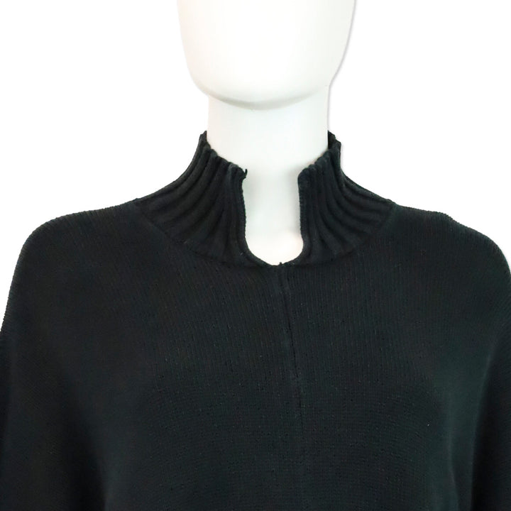 Eskander Black Cotton Knit Split Collar Sweater