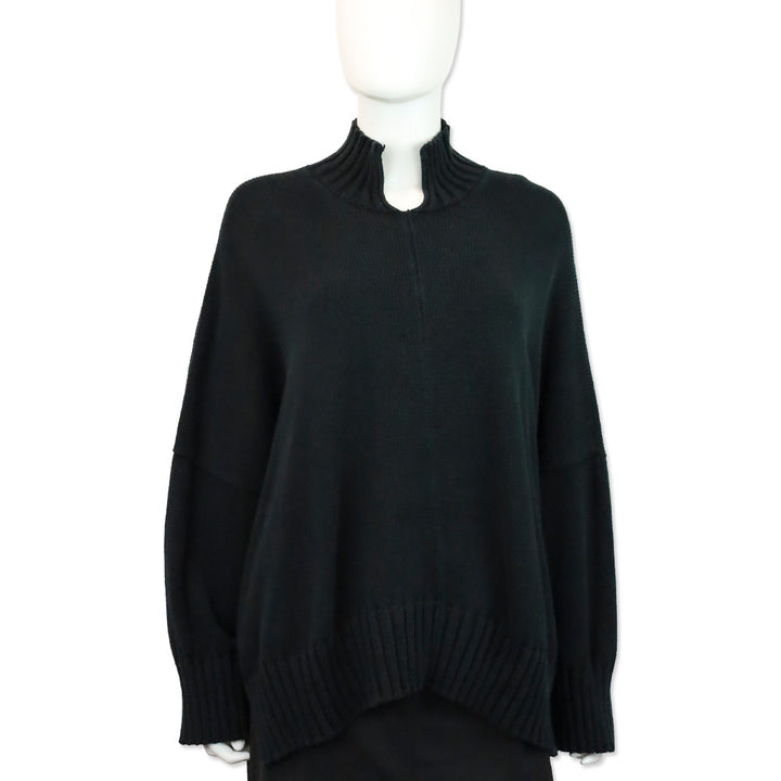 Eskander Black Cotton Knit Split Collar Sweater