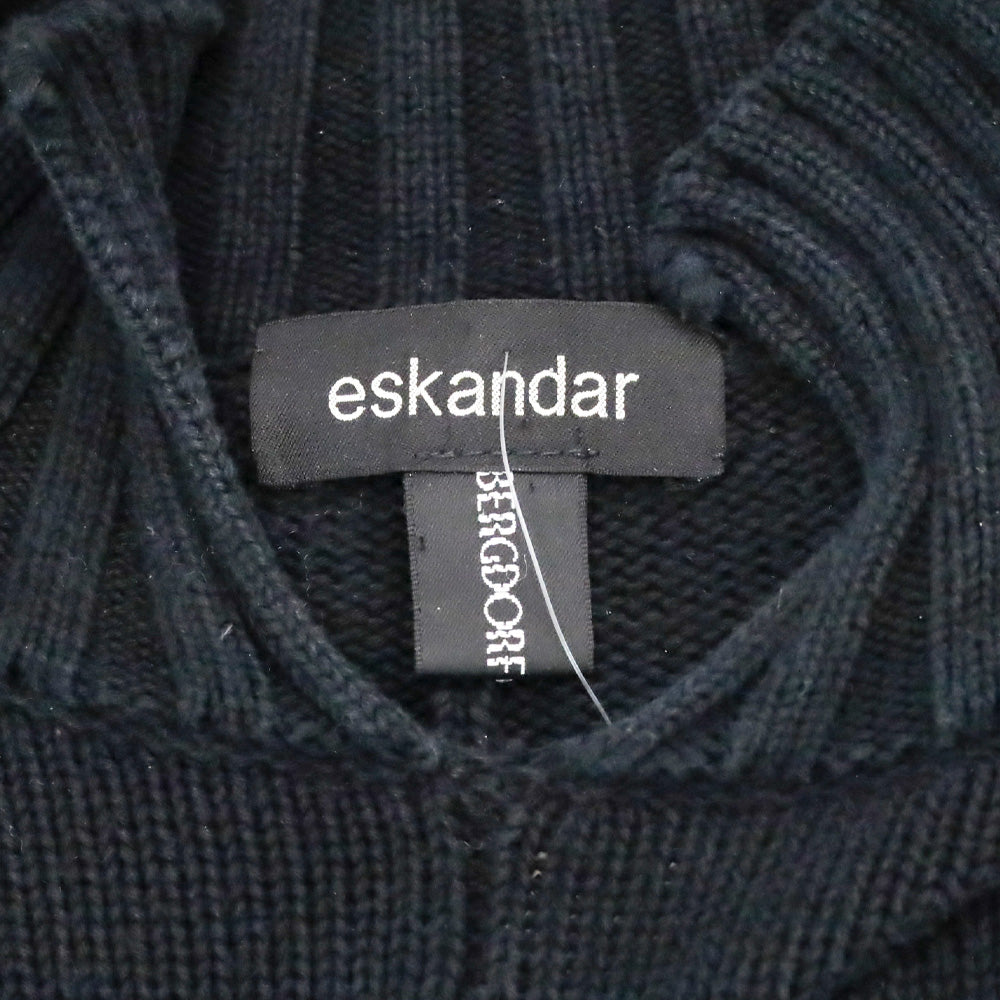 Eskander Black Cotton Knit Split Collar Sweater