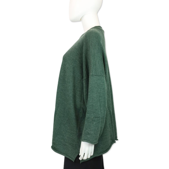 Eskander Olive Green Merino Wool Knit Crewneck Sweater