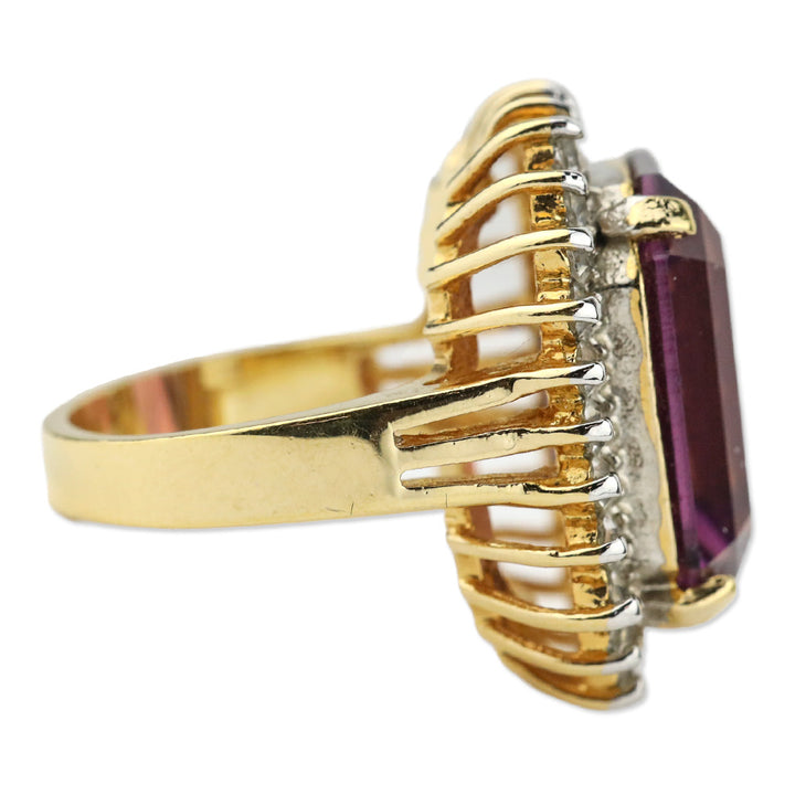 Espo 14KT GE Purple Faceted Rectangle Stone Crystal Trim Cocktail Ring