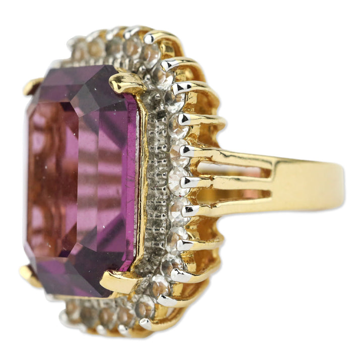Espo 14KT GE Purple Faceted Rectangle Stone Crystal Trim Cocktail Ring