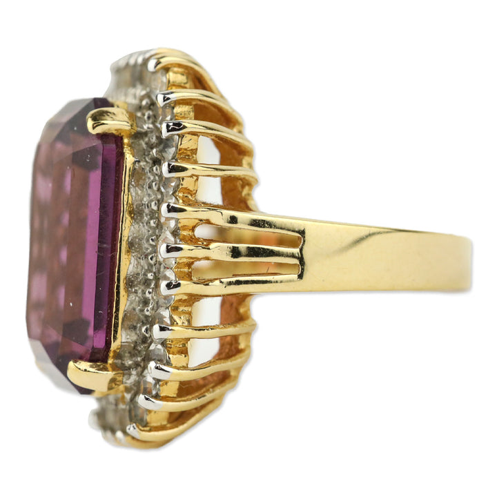 Espo 14KT GE Purple Faceted Rectangle Stone Crystal Trim Cocktail Ring