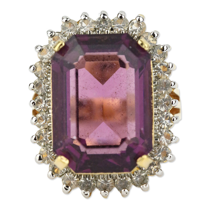 Espo 14KT GE Purple Faceted Rectangle Stone Crystal Trim Cocktail Ring