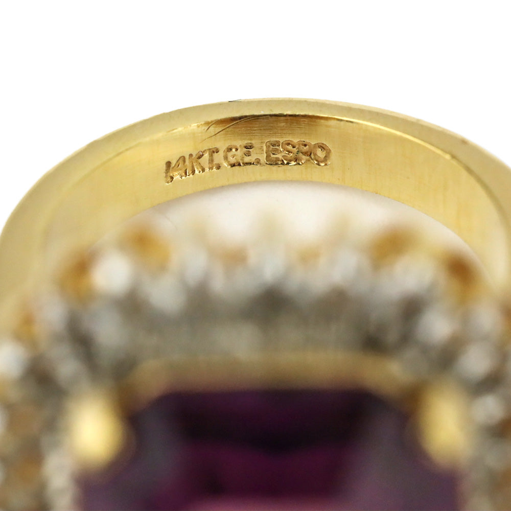 Espo 14KT GE Purple Faceted Rectangle Stone Crystal Trim Cocktail Ring
