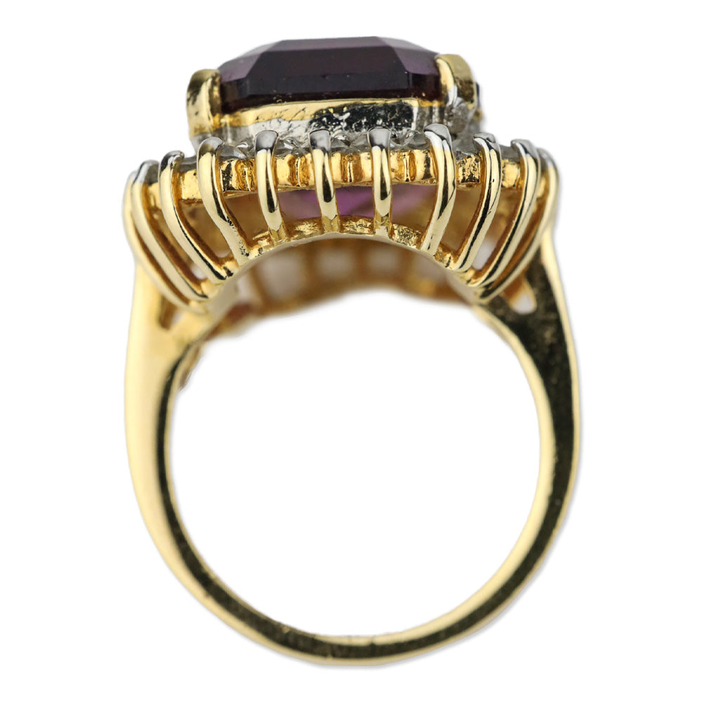 Espo 14KT GE Purple Faceted Rectangle Stone Crystal Trim Cocktail Ring