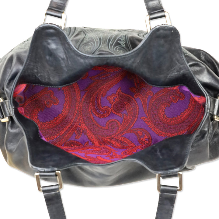 Etro Black Paisley Embroidered Leather Hobo Bag