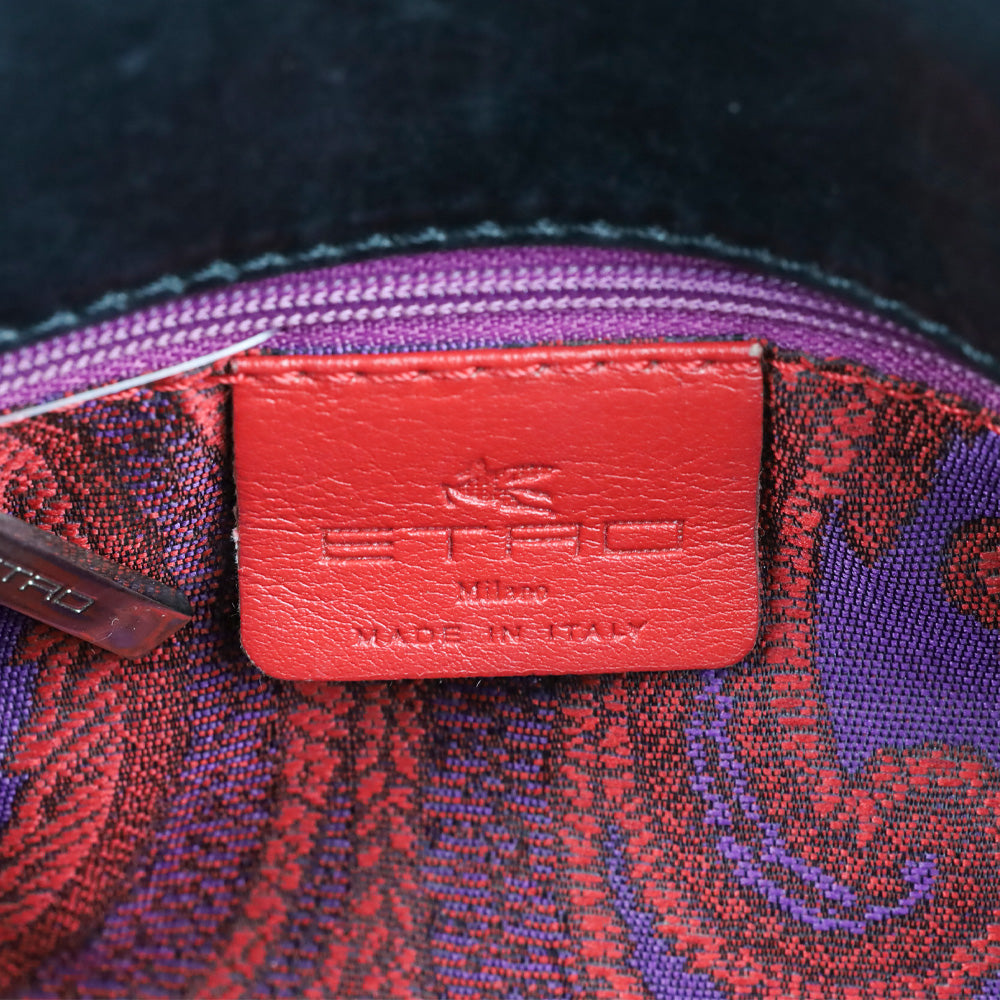 Etro Black Paisley Embroidered Leather Hobo Bag