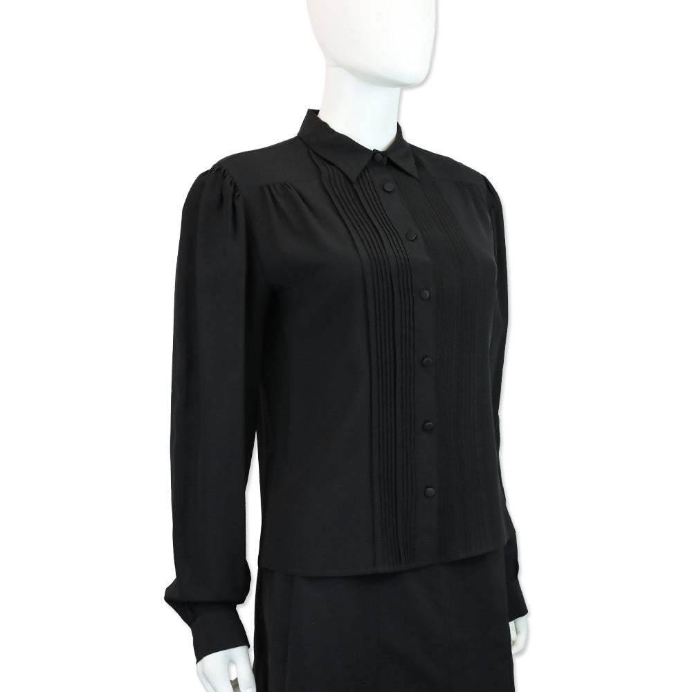 Etro Black Silk Chemise Tuxedo Button Up Top