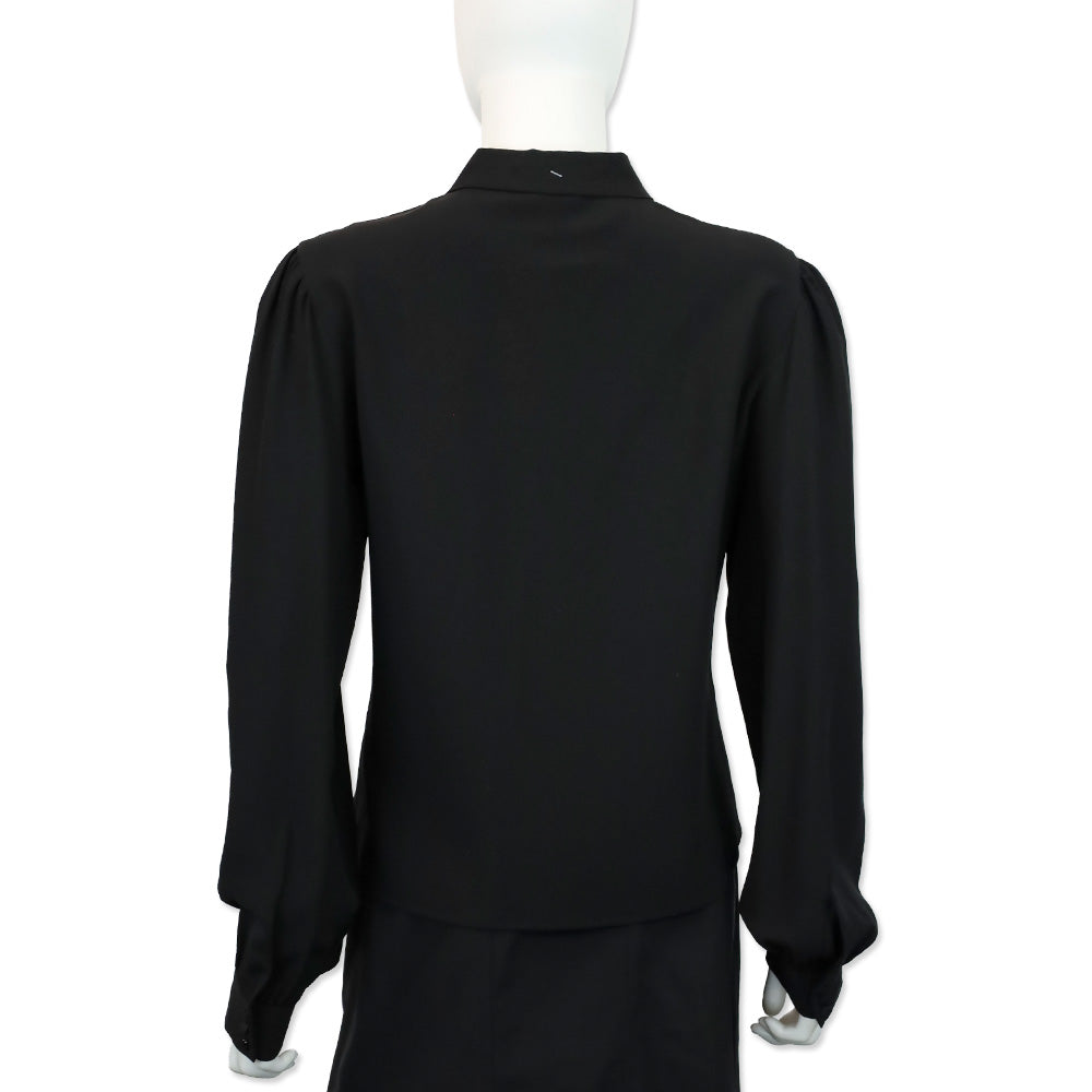 Etro Black Silk Chemise Tuxedo Button Up Top