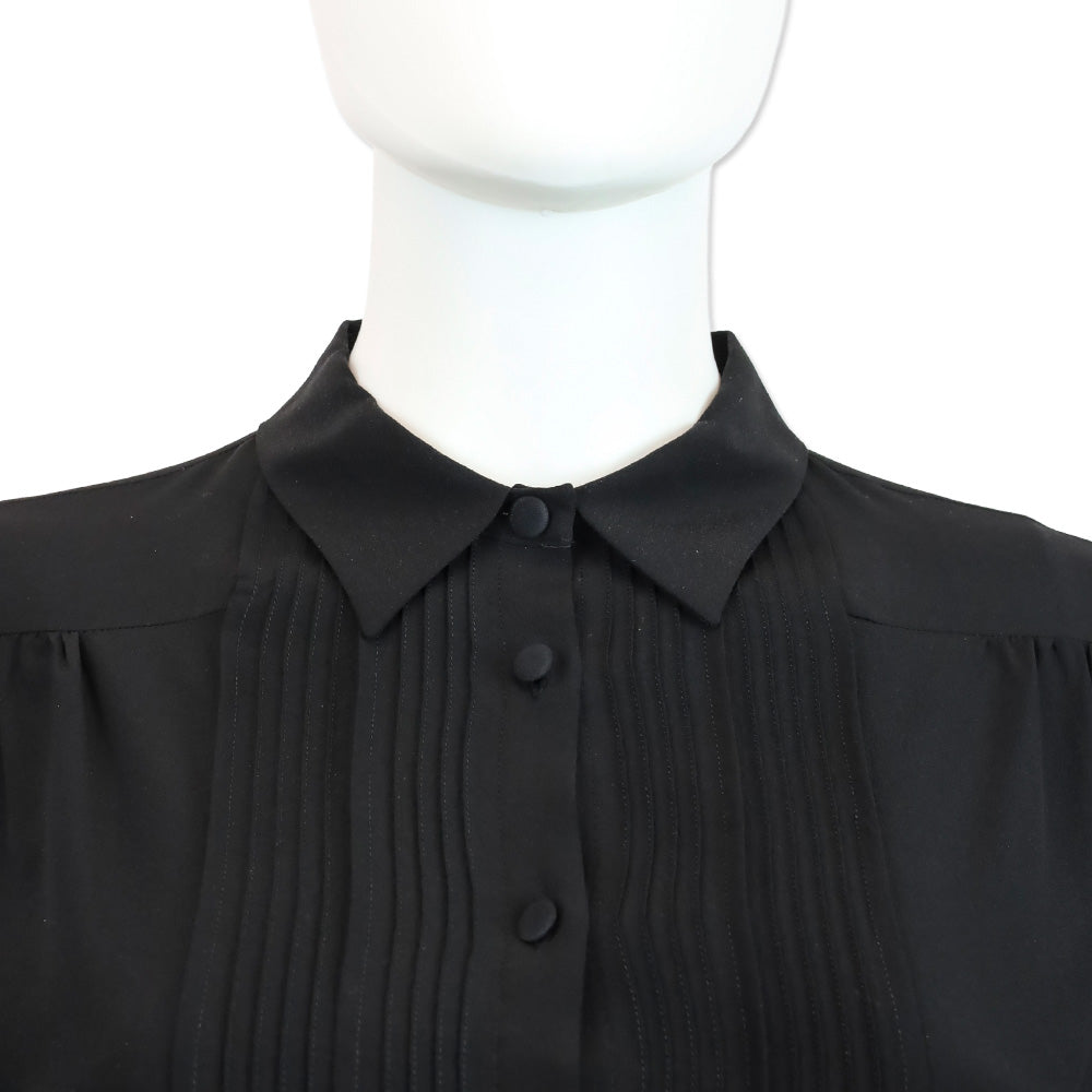 Etro Black Silk Chemise Tuxedo Button Up Top