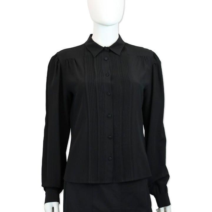 Etro Black Silk Chemise Tuxedo Button Up Top