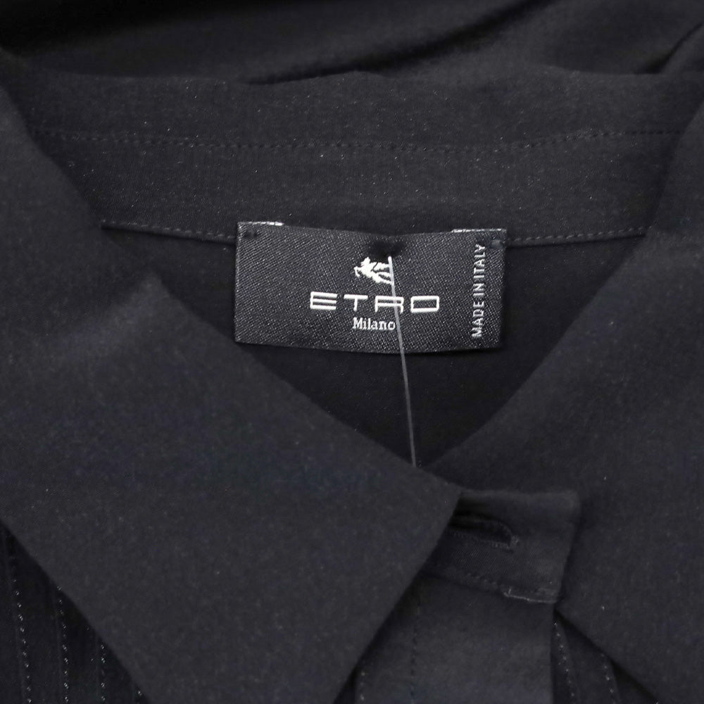 Etro Black Silk Chemise Tuxedo Button Up Top