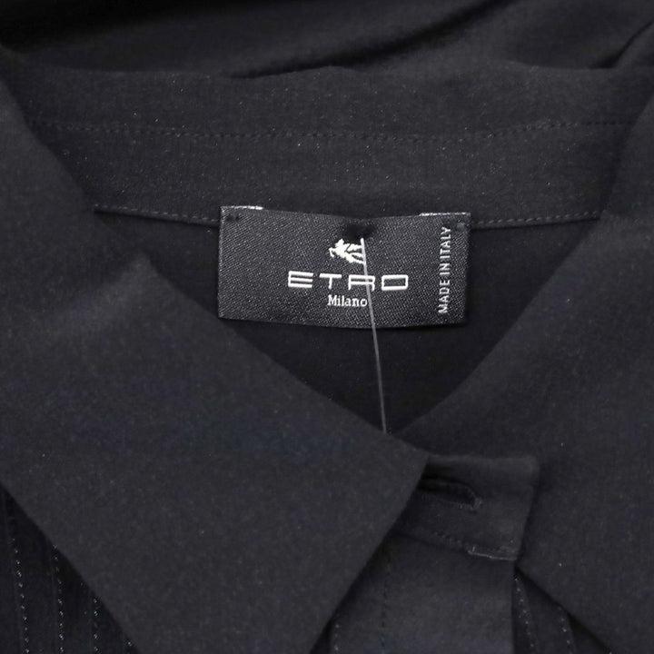 Etro Black Silk Chemise Tuxedo Button Up Top