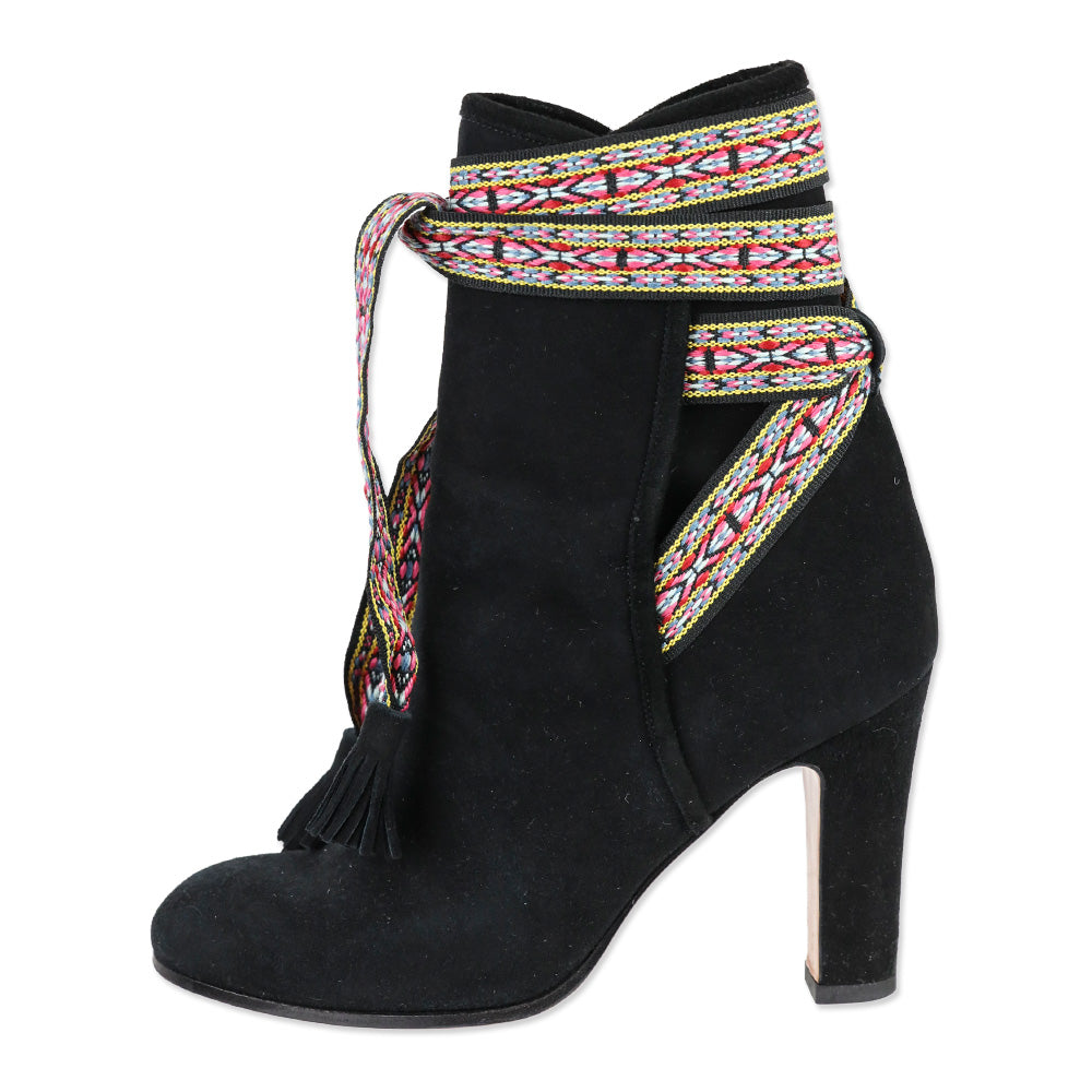 Etro Black Suede Multi Woven Lace-Up Booties