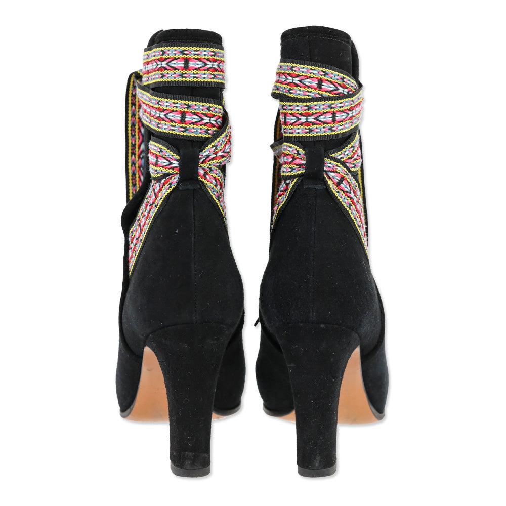 Etro Black Suede Multi Woven Lace-Up Booties