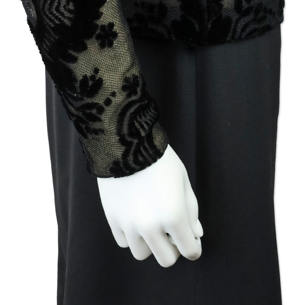 Etro Black Velvet Filigree Stretch-Mesh Long Sleeve Top