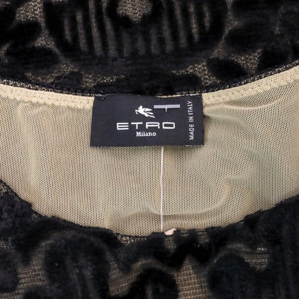 Etro Black Velvet Filigree Stretch-Mesh Long Sleeve Top