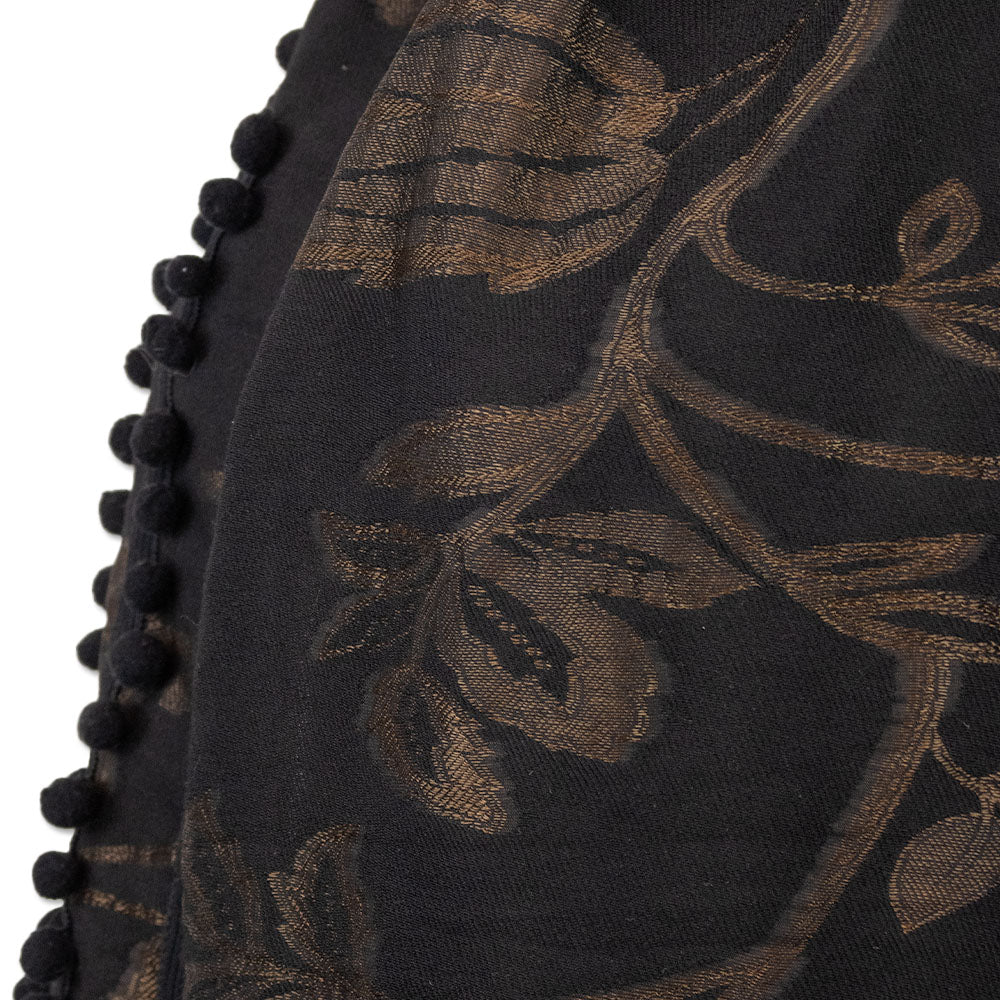 Etro Black Wool-Blend Floral Pattern Pom Pom Scarf