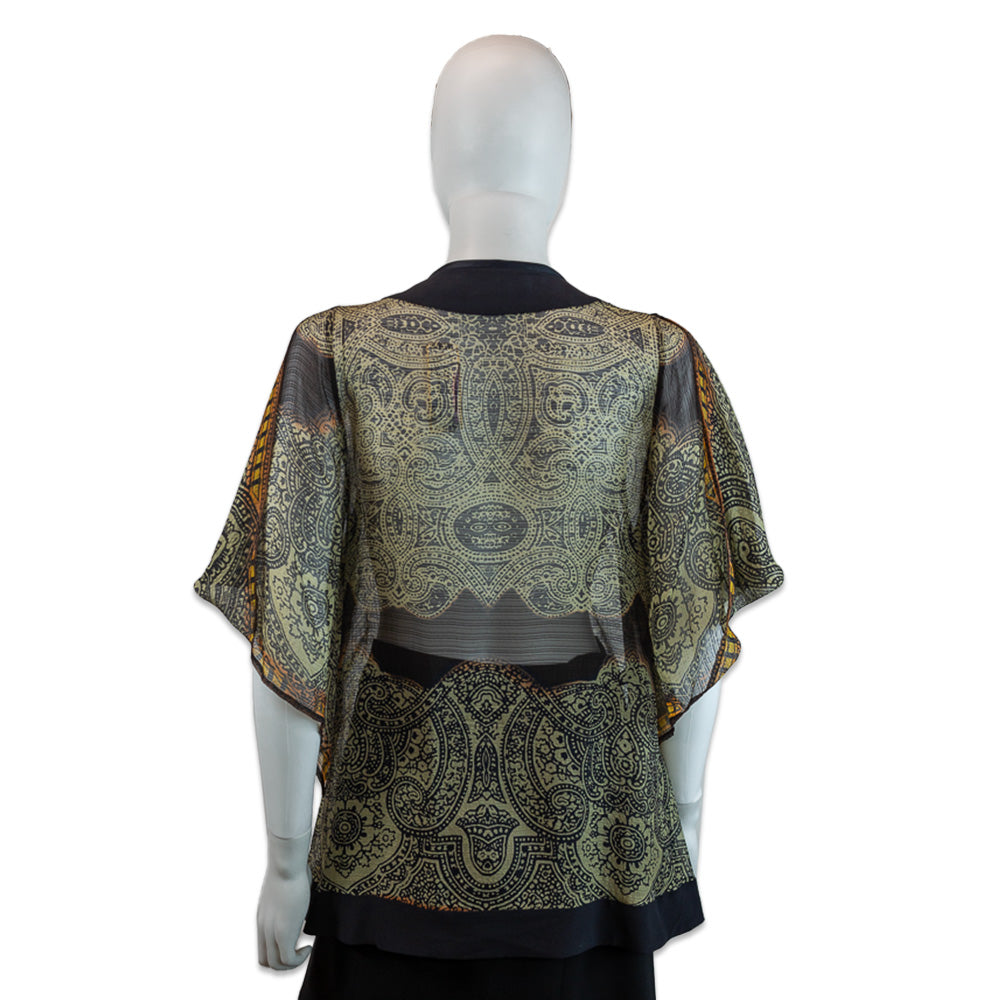 Etro Black/Beige Paisley Print Beaded Trim V-Neck Blouse