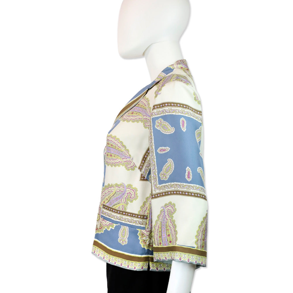 Etro Blue & Cream Paisley Print Silk Camp Collar Shirt