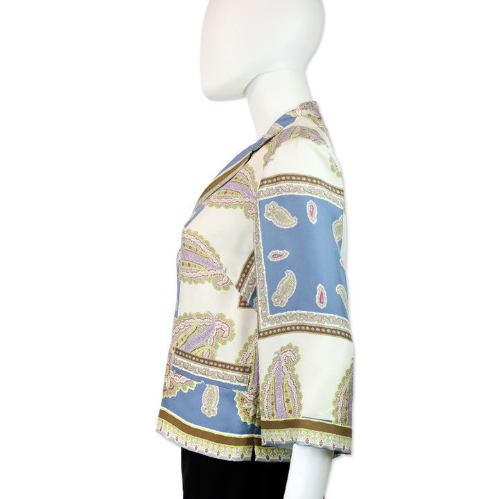Etro Blue & Cream Paisley Print Silk Camp Collar Shirt