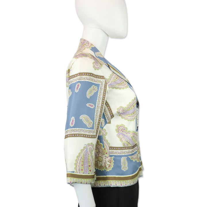 Etro Blue & Cream Paisley Print Silk Camp Collar Shirt
