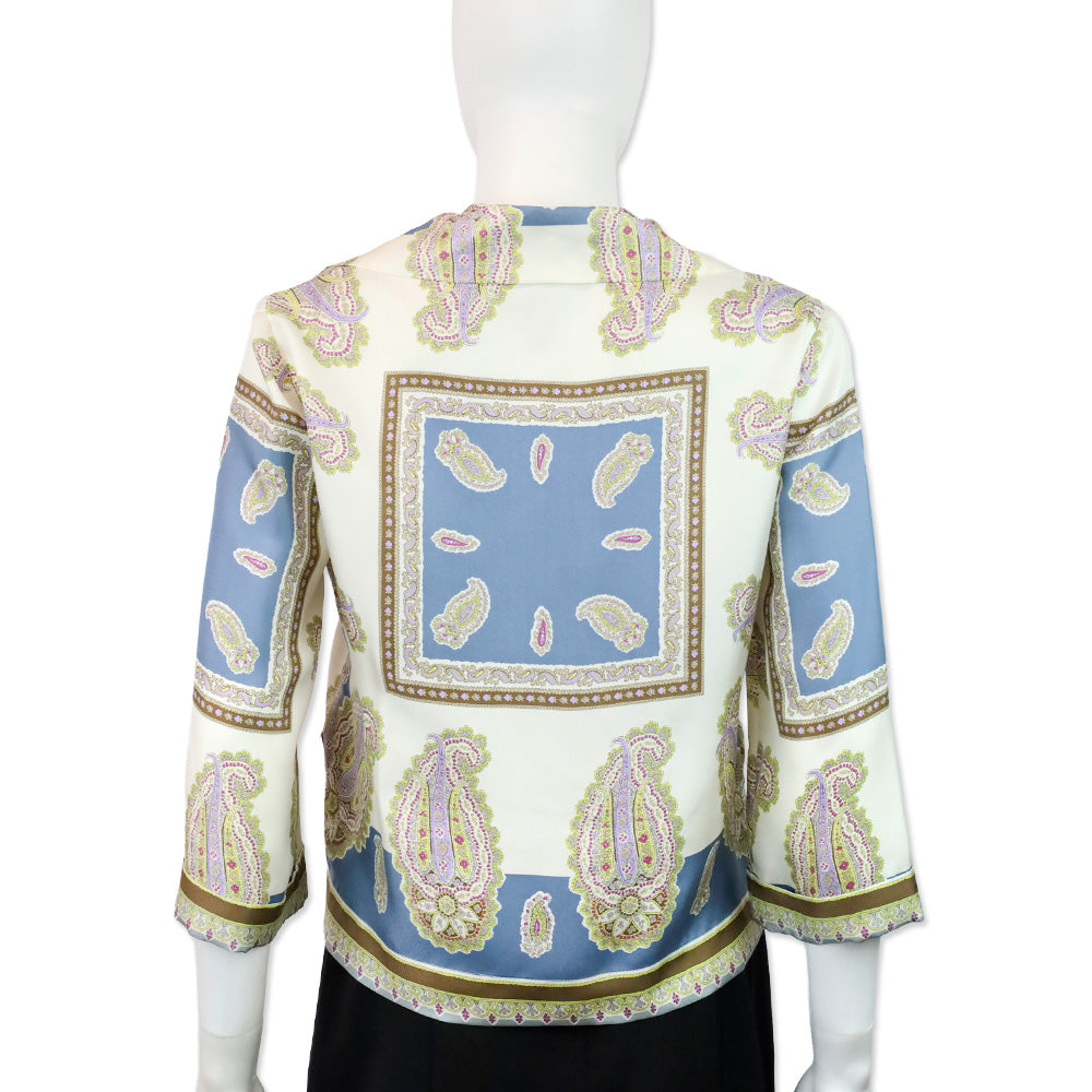 Etro Blue & Cream Paisley Print Silk Camp Collar Shirt