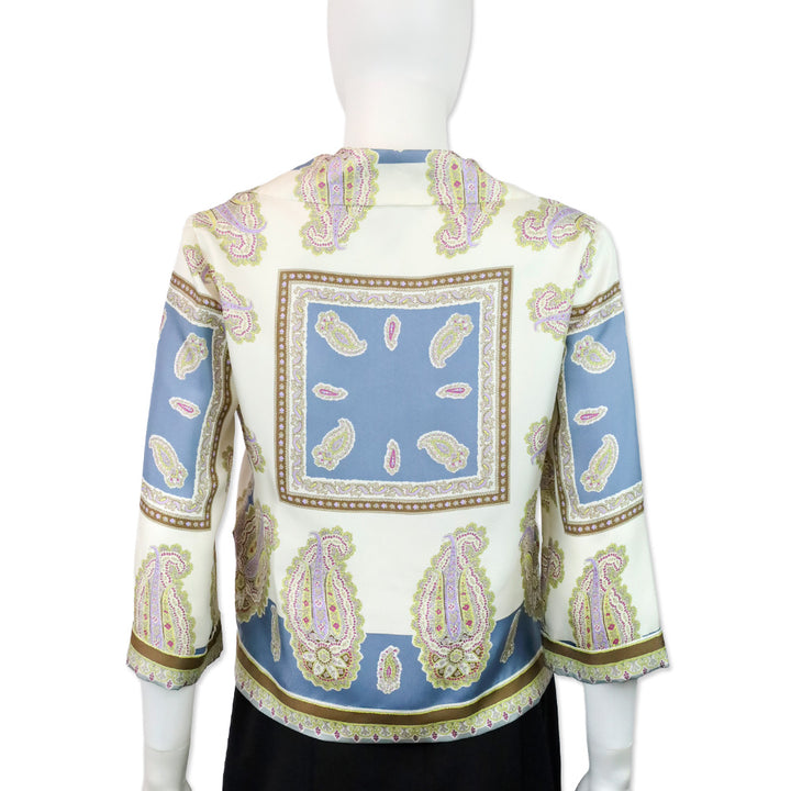 Etro Blue & Cream Paisley Print Silk Camp Collar Shirt
