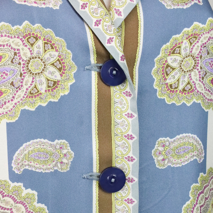 Etro Blue & Cream Paisley Print Silk Camp Collar Shirt