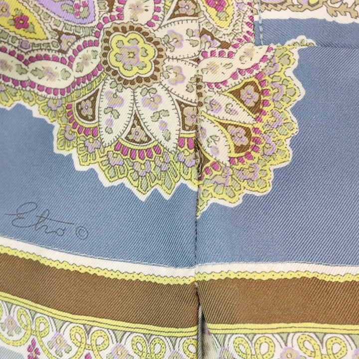Etro Blue & Cream Paisley Print Silk Camp Collar Shirt