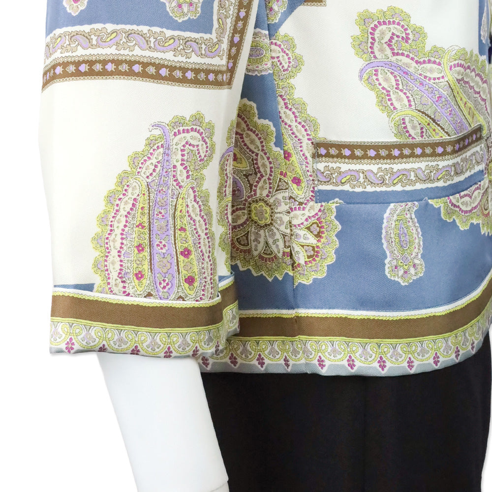 Etro Blue & Cream Paisley Print Silk Camp Collar Shirt