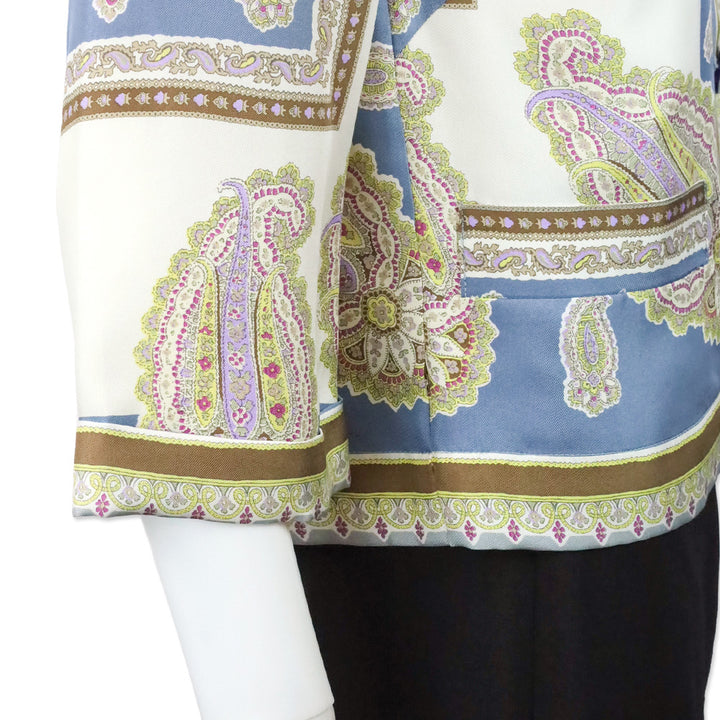 Etro Blue & Cream Paisley Print Silk Camp Collar Shirt