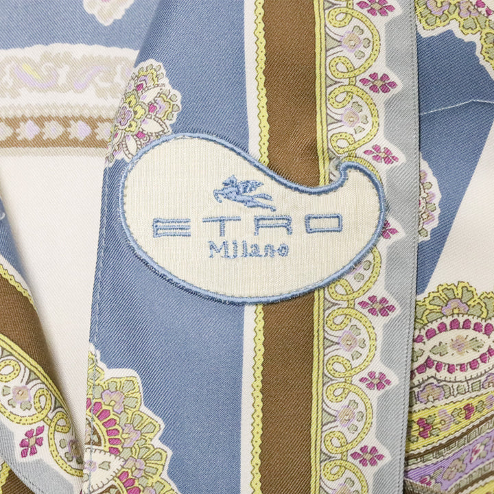 Etro Blue & Cream Paisley Print Silk Camp Collar Shirt