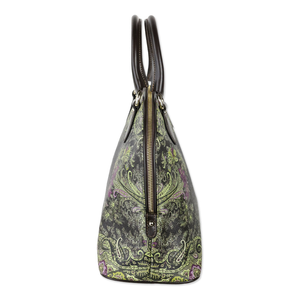 Etro Brown Green Paisley Print Top Handle Bag