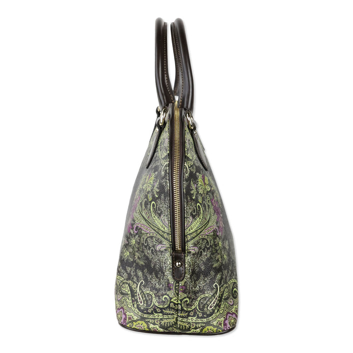 Etro Brown Green Paisley Print Top Handle Bag