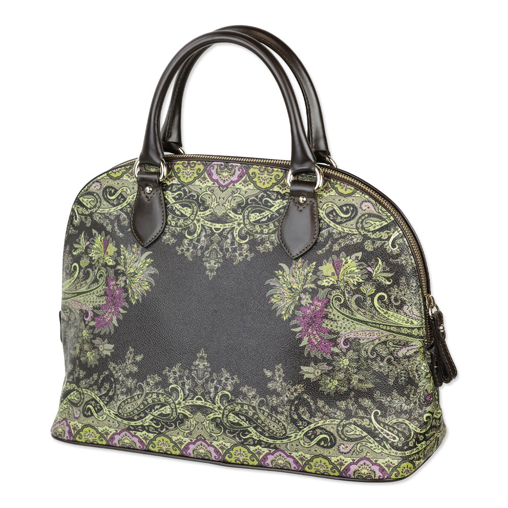 Etro Brown Green Paisley Print Top Handle Bag