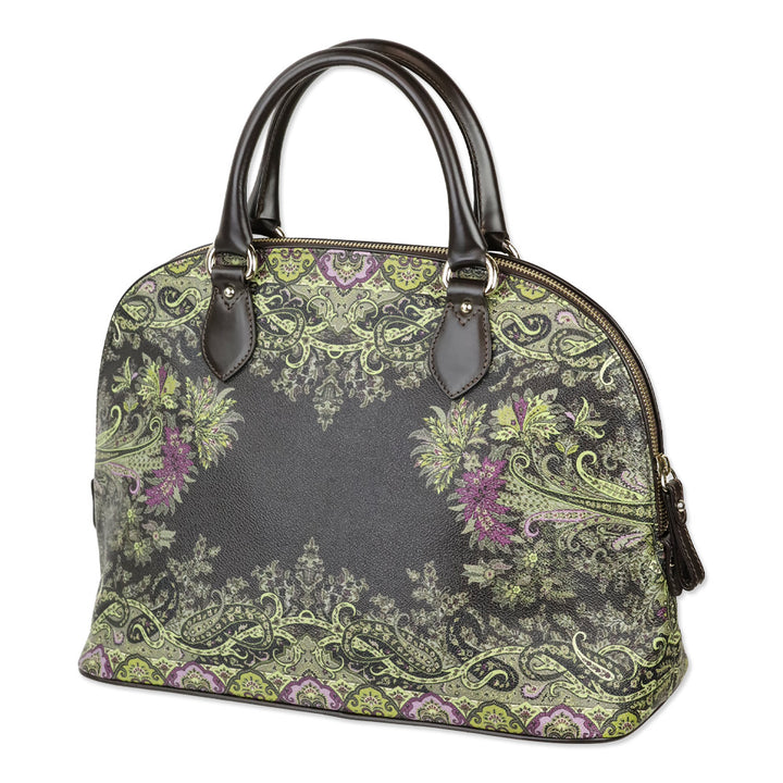 Etro Brown Green Paisley Print Top Handle Bag