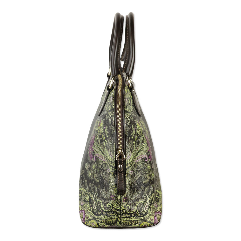 Etro Brown Green Paisley Print Top Handle Bag