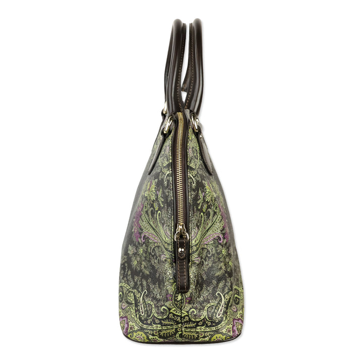 Etro Brown Green Paisley Print Top Handle Bag
