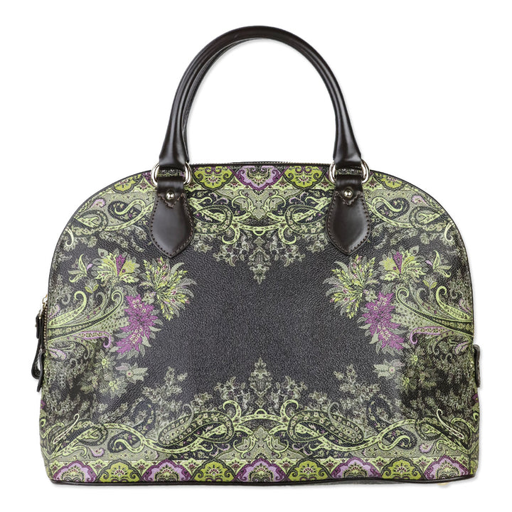 Etro Brown Green Paisley Print Top Handle Bag