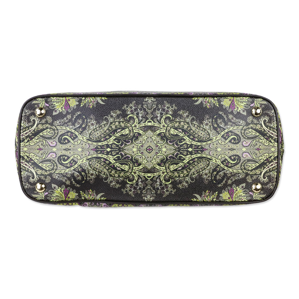Etro Brown Green Paisley Print Top Handle Bag