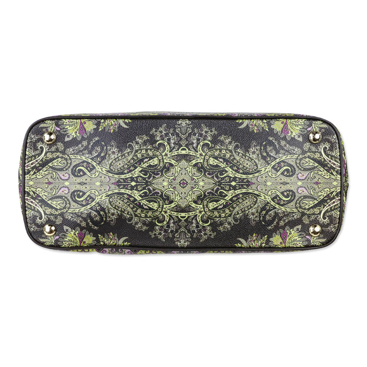 Etro Brown Green Paisley Print Top Handle Bag