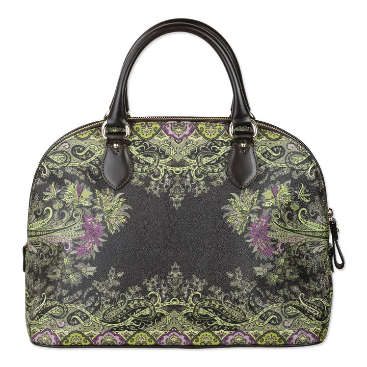 Etro Brown Green Paisley Print Top Handle Bag