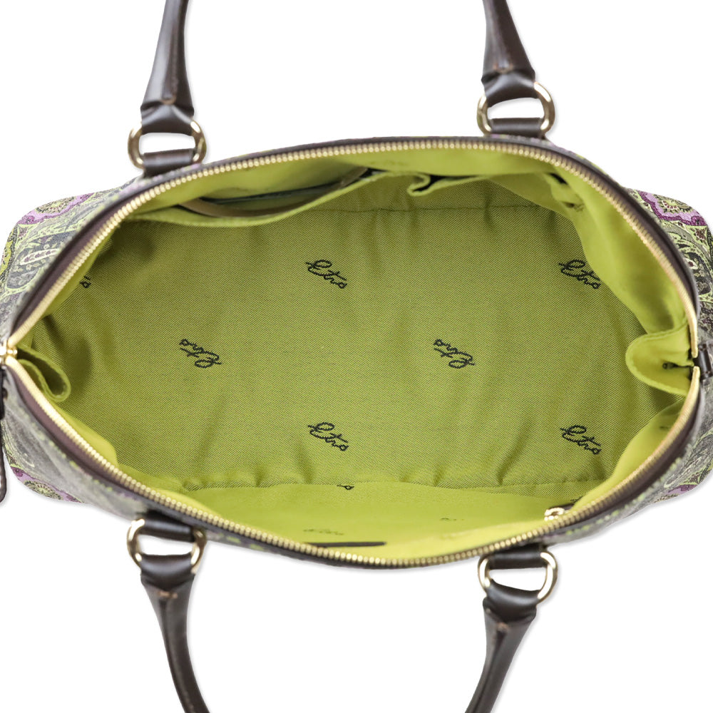 Etro Brown Green Paisley Print Top Handle Bag