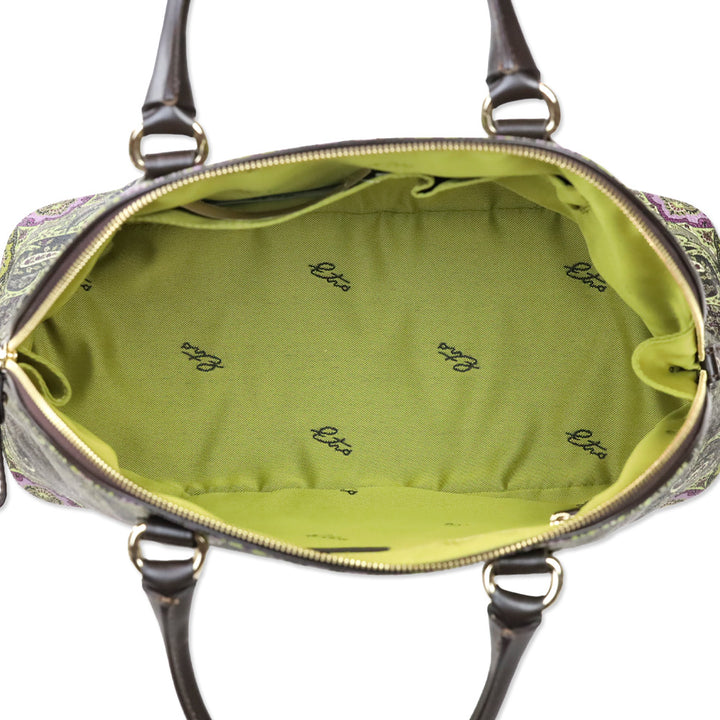 Etro Brown Green Paisley Print Top Handle Bag