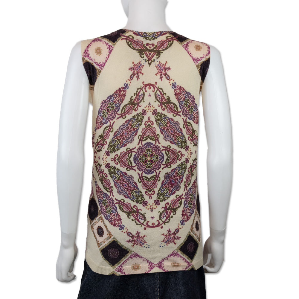 Etro Cream Paisley Print Silk Cashmere Sleeveless Top