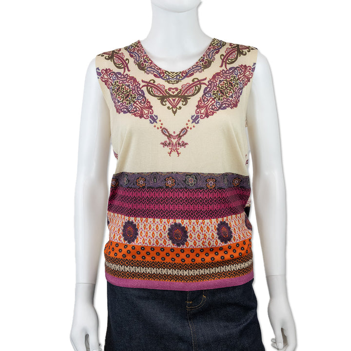 Etro Cream Paisley Print Silk Cashmere Sleeveless Top