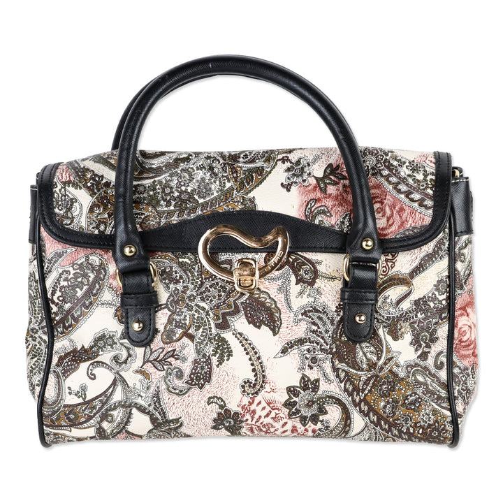 Etro Cream/Brown Paisley Print Coated Canvas Satchel